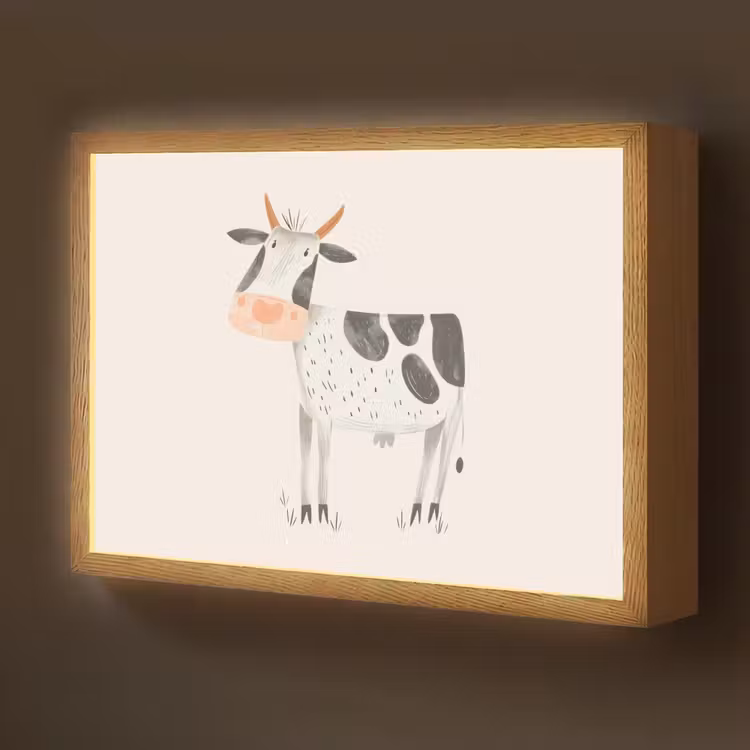 Koe - Boerderij dier - Dieren - Pastel kleuren Light Box met batterij (Wandlamp kind) middel -z3d_website