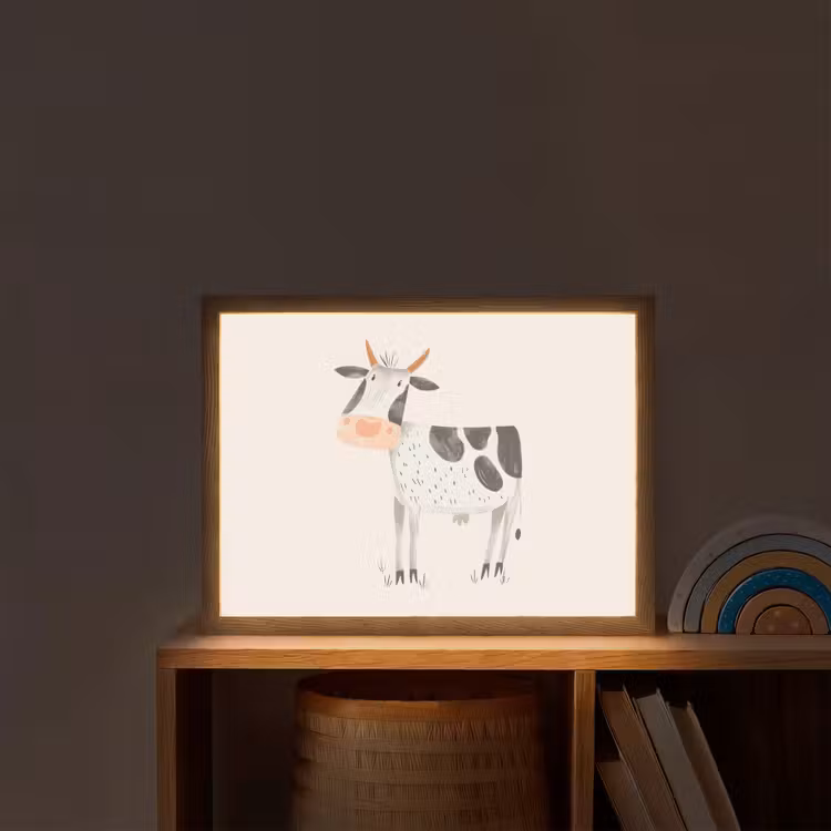 Koe - Boerderij dier - Dieren - Pastel kleuren Light Box met batterij (Wandlamp kind) middel -sfeer1_kind
