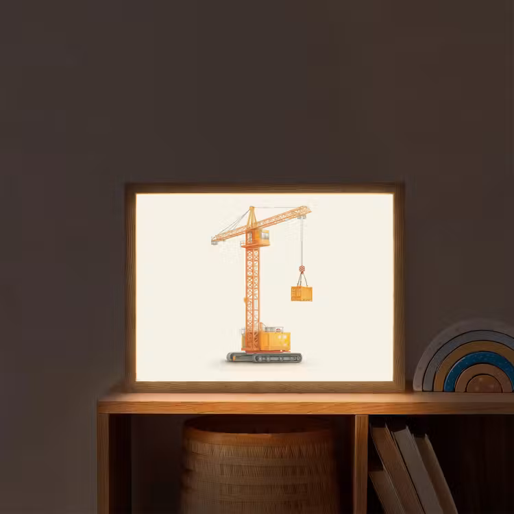 Kraan - Oranje - Scheepscontainer Light Box met batterij (Wandlamp kind) middel -sfeer1_kind