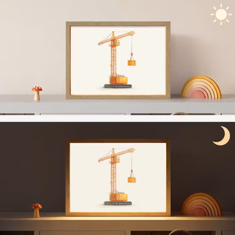 Kraan - Oranje - Scheepscontainer Light Box met batterij (Wandlamp kind) middel -sfeer3_kind