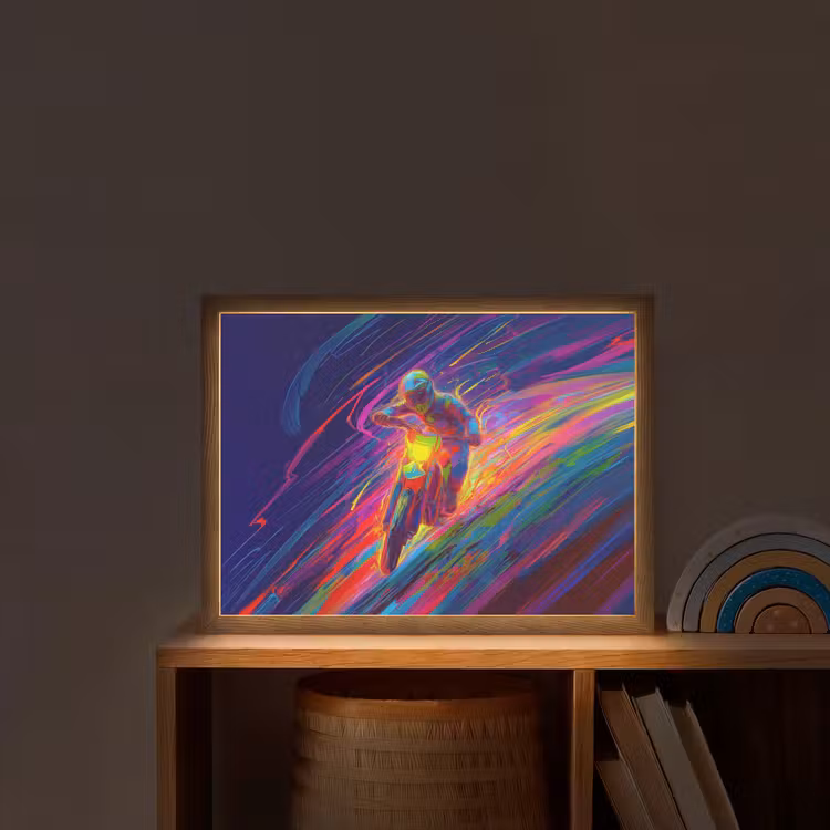 Crossmotor - Neonkleuren - Lijnen - Helm Light Box met batterij (Wandlamp kind) middel -sfeer1_kind