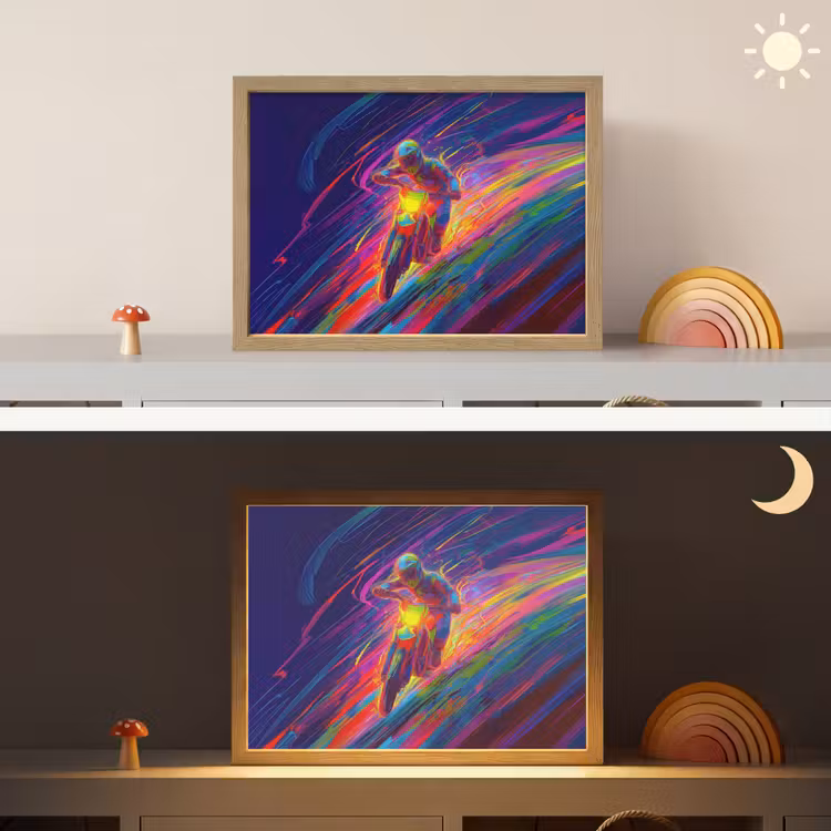 Crossmotor - Neonkleuren - Lijnen - Helm Light Box met batterij (Wandlamp kind) middel -sfeer3_kind