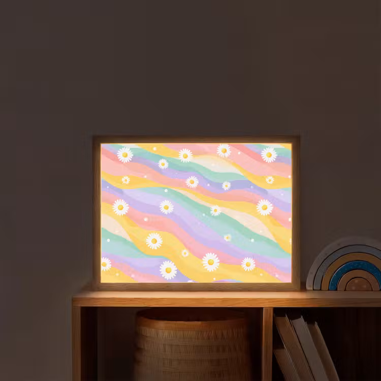 Madeliefjes - Kleurrijk - Pastel Light Box met batterij (Wandlamp kind) middel -sfeer1_kind
