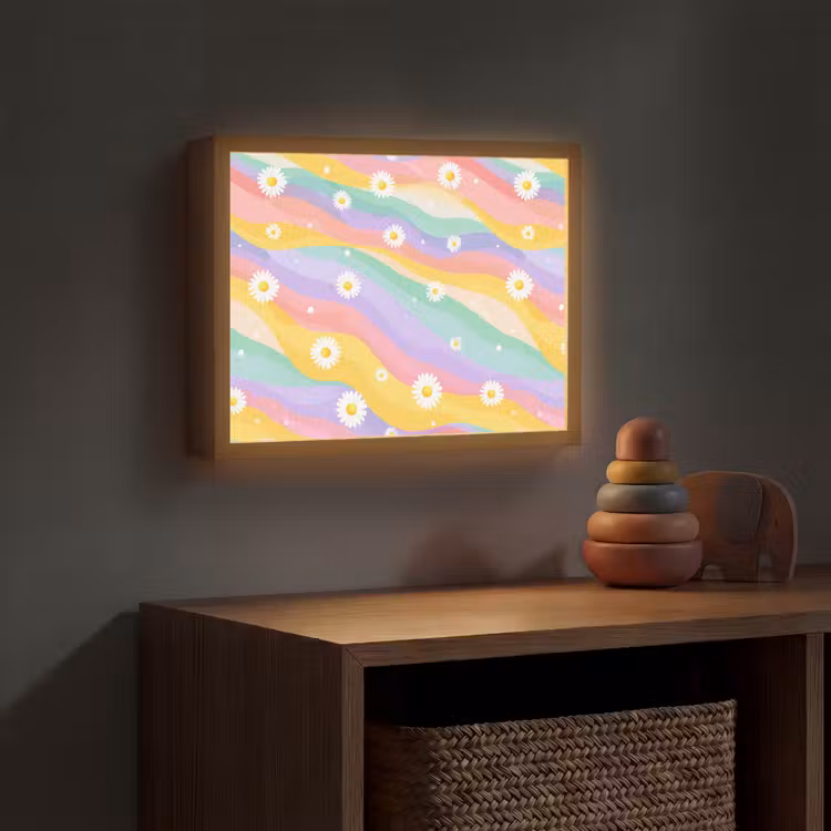 Madeliefjes - Kleurrijk - Pastel Light Box met batterij (Wandlamp kind) middel -sfeer5_kind
