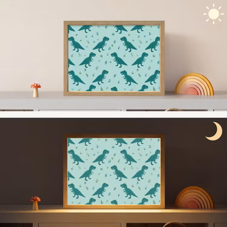 Donkergroen - Dinosaurussen - Afdrukken - Bladeren Light Box met batterij (Wandlamp kind) middel -sfeer3_kind