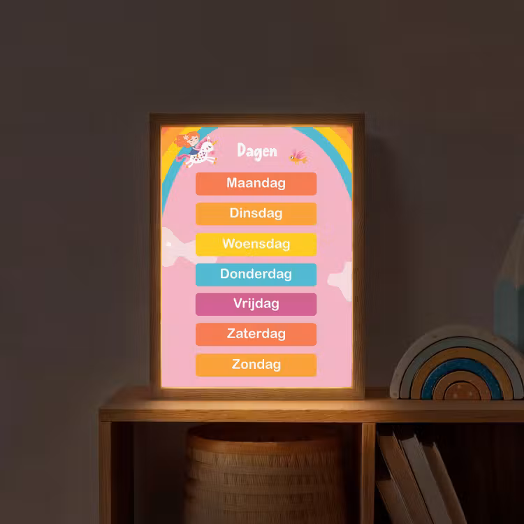 Dagen van de week - Educatief - Leren voor kinderen - Roze Light Box met batterij (Wandlamp kind) middel -sfeer1_kind