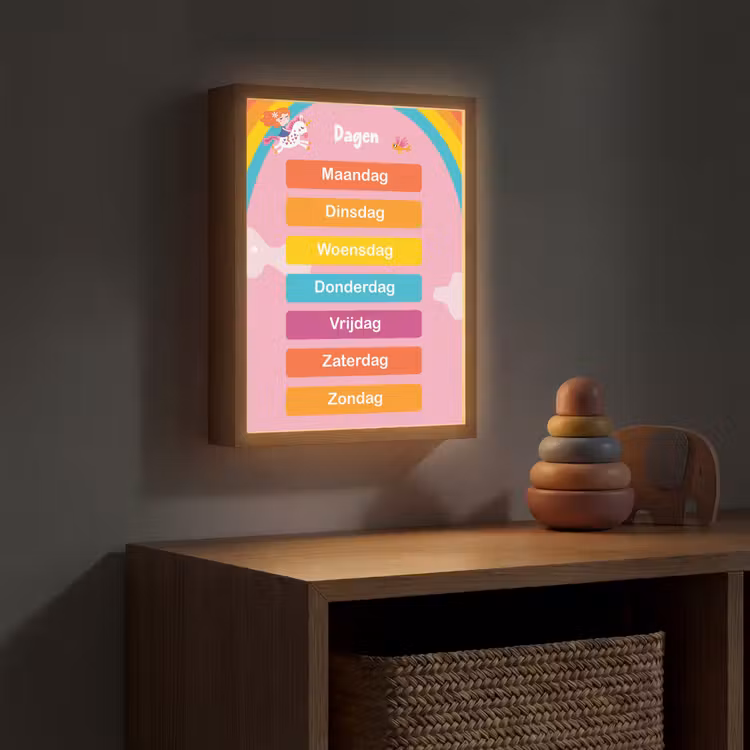 Dagen van de week - Educatief - Leren voor kinderen - Roze Light Box met batterij (Wandlamp kind) middel -sfeer5_kind
