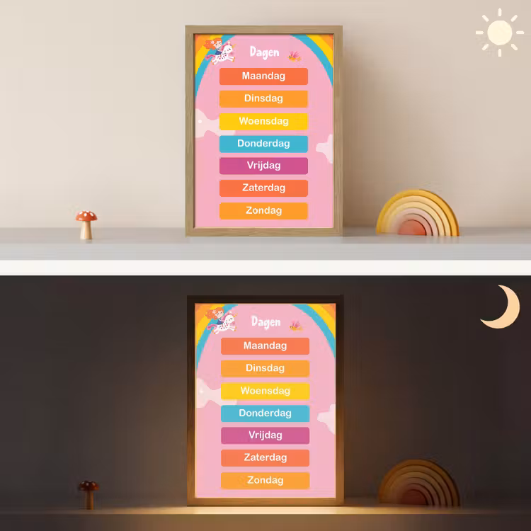 Dagen van de week - Educatief - Leren voor kinderen - Roze Light Box met batterij (Wandlamp kind) middel -sfeer3_kind