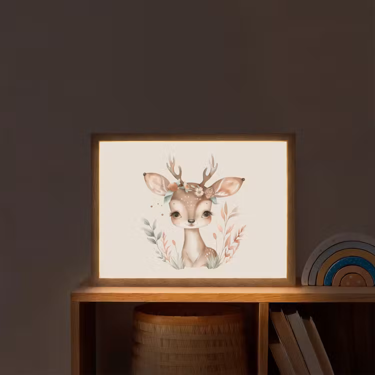 Hert - Bohemian - Bloemen - Bosdieren Light Box met batterij (Wandlamp kind) middel -sfeer1_kind