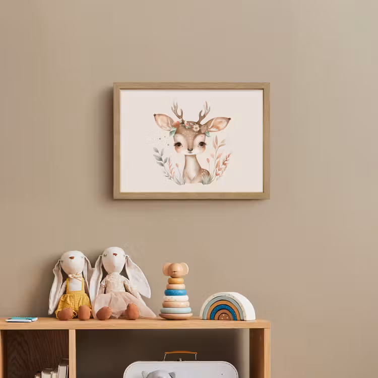 Hert - Bohemian - Bloemen - Bosdieren Light Box met batterij (Wandlamp kind) middel -sfeer2_kind