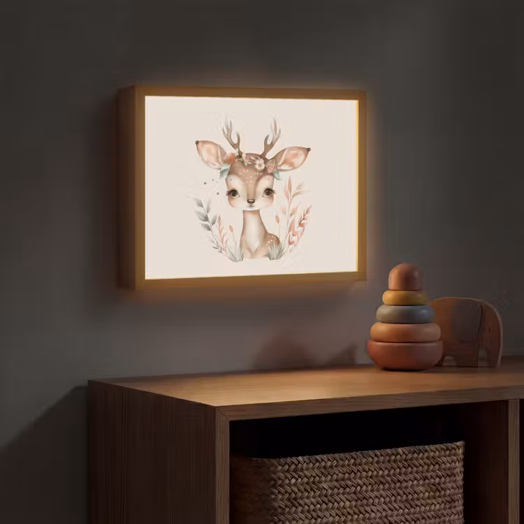 Hert - Bohemian - Bloemen - Bosdieren Light Box met batterij (Wandlamp kind) middel -sfeer5_kind
