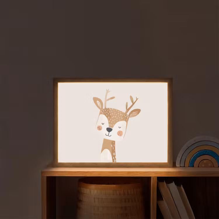 Hert - Bosdieren - Beige Light Box met batterij (Wandlamp kind) middel -sfeer1_kind