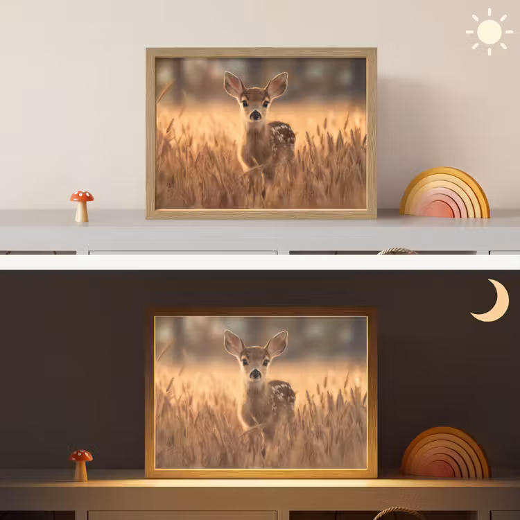 Hert - Graanveld - Bruin Light Box met batterij (Wandlamp kind) middel -sfeer3_kind