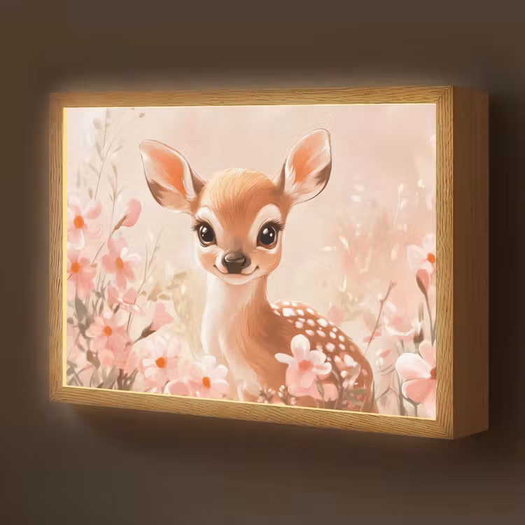 Hertje - Illustratie - Bloemen - Roze Light Box met batterij (Wandlamp kind) middel -z3d_website