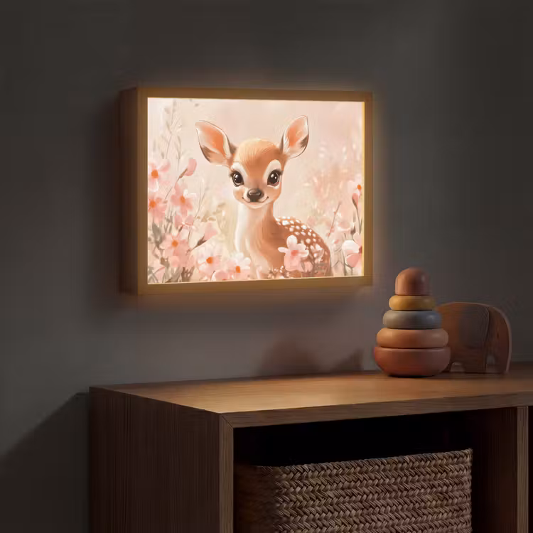 Hertje - Illustratie - Bloemen - Roze Light Box met batterij (Wandlamp kind) middel -sfeer5_kind
