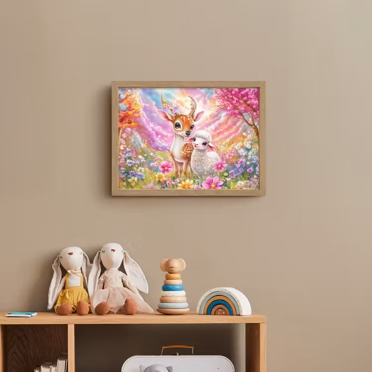 Hertje - Lammetje - Bloemen - Pastel Light Box met batterij (Wandlamp kind) middel -sfeer2_kind