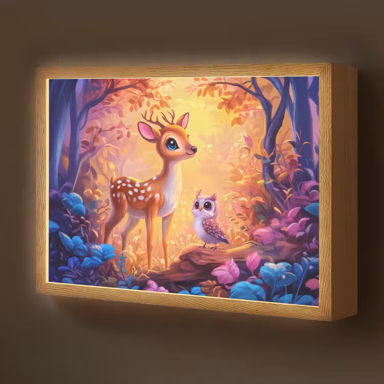 Hertje - Uil - Fantasie - Bos Light Box met batterij (Wandlamp kind) middel -z3d_website