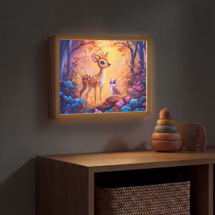 Hertje - Uil - Fantasie - Bos Light Box met batterij (Wandlamp kind) middel -sfeer5_kind