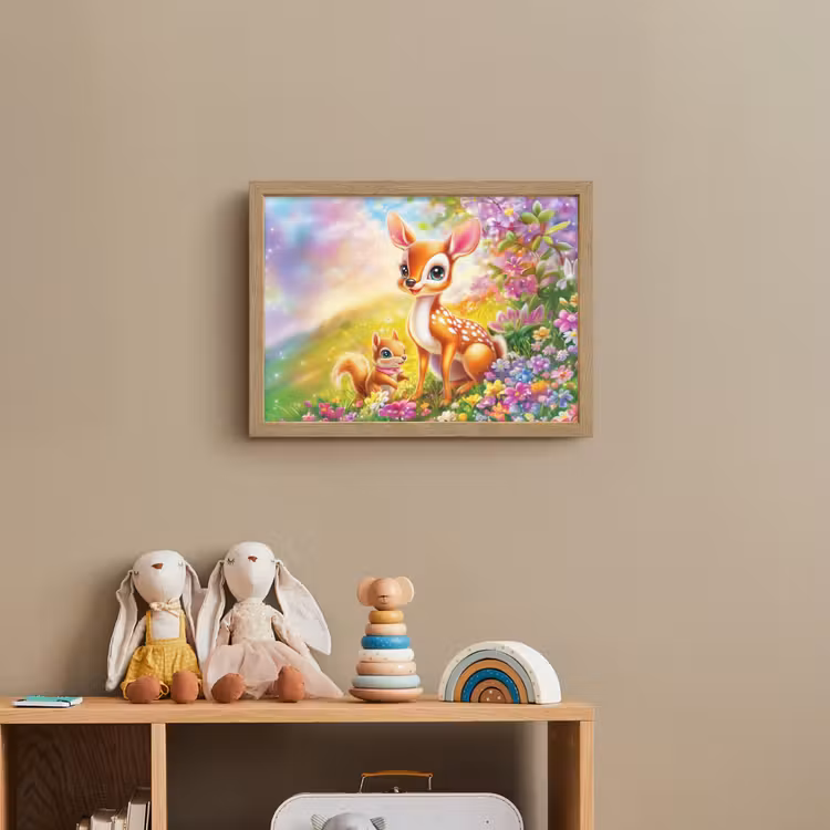 Hertje - Eekhoorn - Bloemenveld - Kleurrijk Light Box met batterij (Wandlamp kind) middel -sfeer2_kind