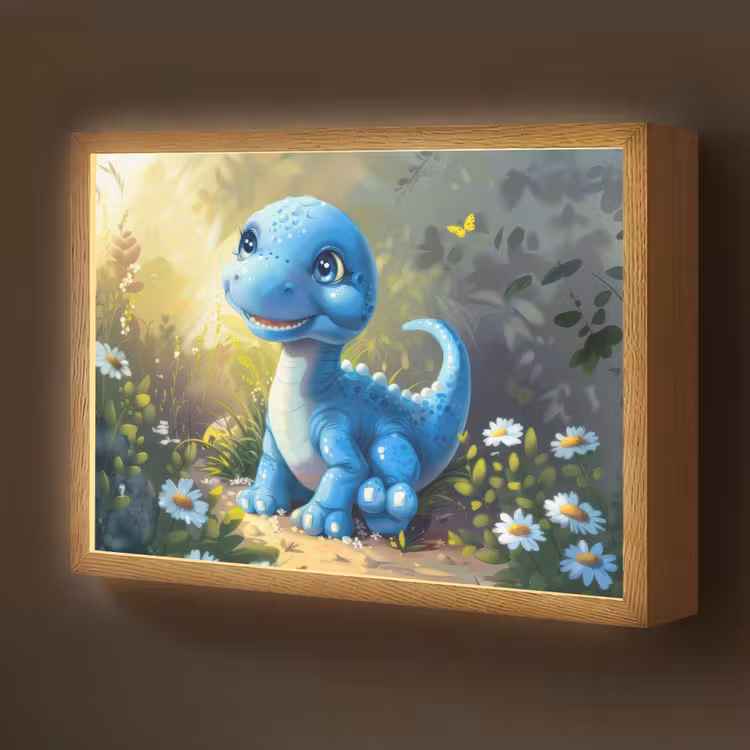 Dino - Blauw - Baby - Dinosaurus Light Box met batterij (Wandlamp kind) middel -z3d_website