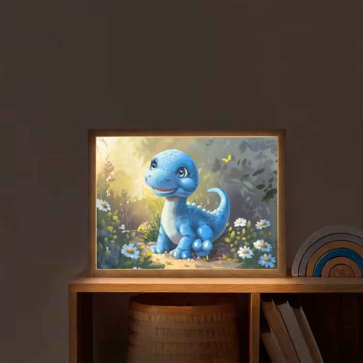 Dino - Blauw - Baby - Dinosaurus Light Box met batterij (Wandlamp kind) middel -sfeer1_kind