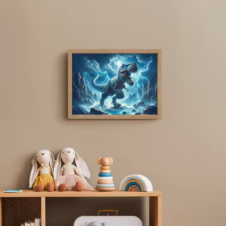 Dino - Blauw - Jongens Light Box met batterij (Wandlamp kind) middel -sfeer2_kind