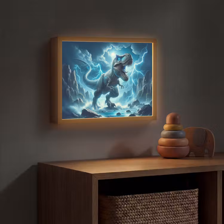 Dino - Blauw - Jongens Light Box met batterij (Wandlamp kind) middel -sfeer5_kind