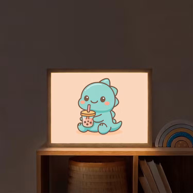 Dino - Boba - kawaii - Oranje Light Box met batterij (Wandlamp kind) middel -sfeer1_kind