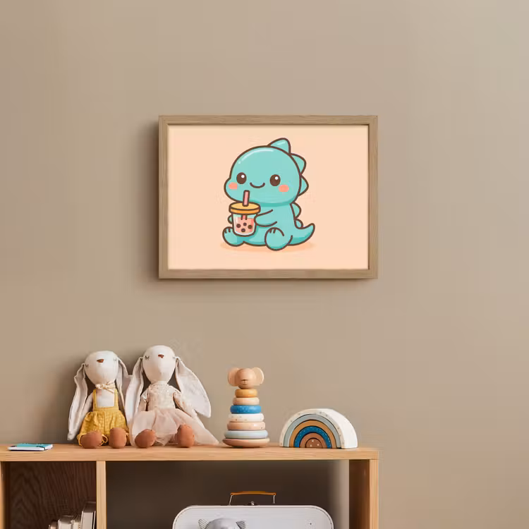 Dino - Boba - kawaii - Oranje Light Box met batterij (Wandlamp kind) middel -sfeer2_kind