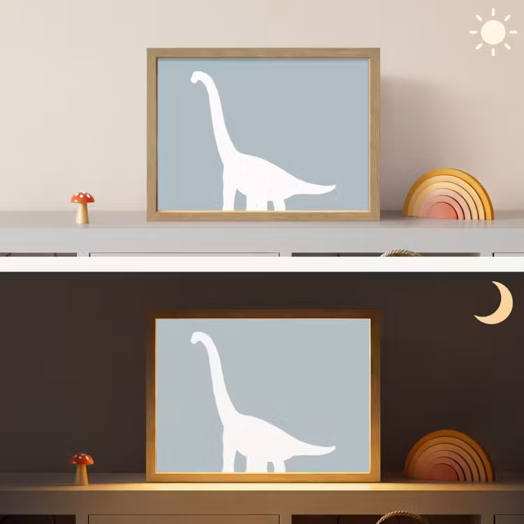 Dino - Brachiosaurus - Dinosaurus - Blauw Light Box met batterij (Wandlamp kind) middel -sfeer3_kind