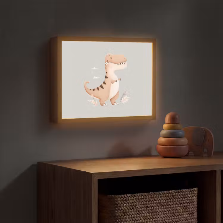 Dino - Bloemen - Blauw Light Box met batterij (Wandlamp kind) middel -sfeer5_kind