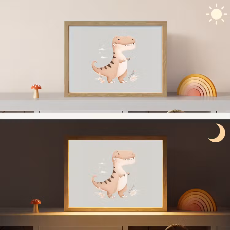 Dino - Bloemen - Blauw Light Box met batterij (Wandlamp kind) middel -sfeer3_kind