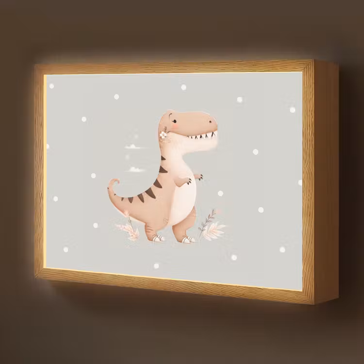 Dino - Bloemen - Blauw - Stippen Light Box met batterij (Wandlamp kind) middel -z3d_website