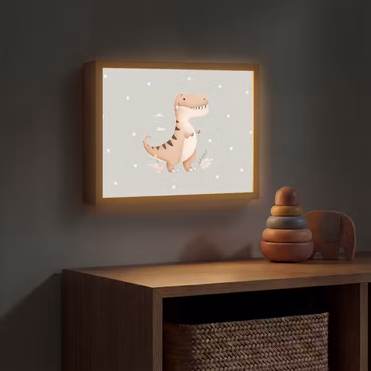 Dino - Bloemen - Blauw - Stippen Light Box met batterij (Wandlamp kind) middel -sfeer5_kind