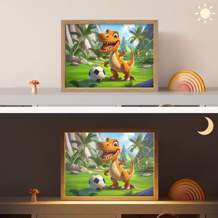 Dino - Voetbal - Groen Light Box met batterij (Wandlamp kind) middel -sfeer3_kind