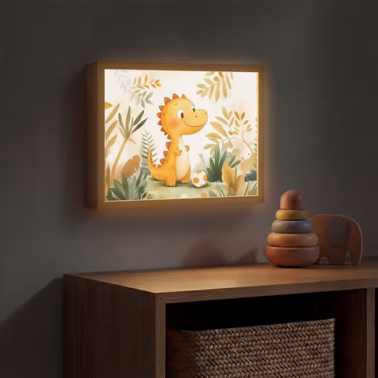 Dino - Voetbal - Oranje Light Box met batterij (Wandlamp kind) middel -sfeer5_kind