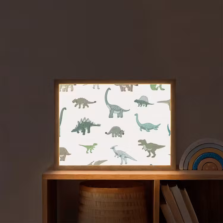Dino - Groen - Jongens - Dinosaurus - Blauw Light Box met batterij (Wandlamp kind) middel -sfeer1_kind