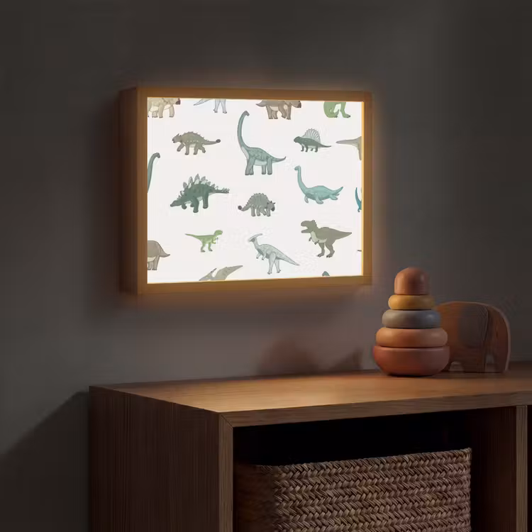 Dino - Groen - Jongens - Dinosaurus - Blauw Light Box met batterij (Wandlamp kind) middel -sfeer5_kind