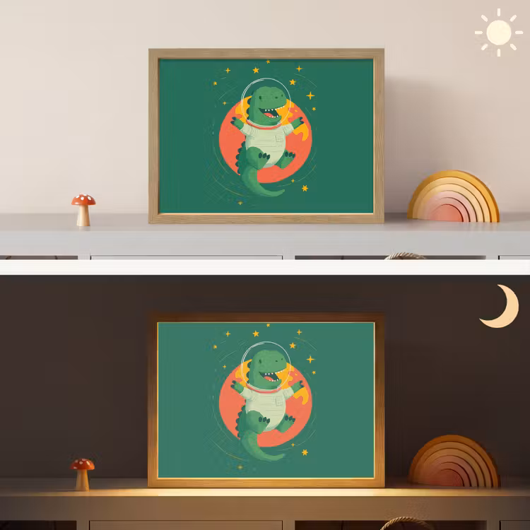 Dino - Groen - Planeet Light Box met batterij (Wandlamp kind) middel -sfeer3_kind