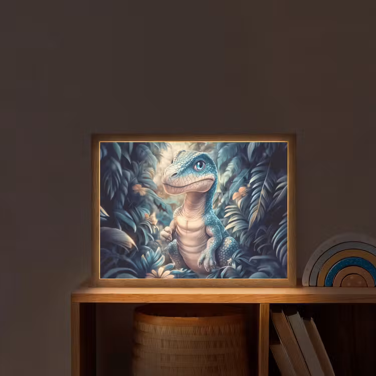 Dino - Jungle - Blauw Light Box met batterij (Wandlamp kind) middel -sfeer1_kind