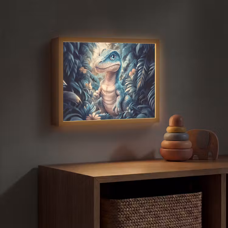 Dino - Jungle - Blauw Light Box met batterij (Wandlamp kind) middel -sfeer5_kind