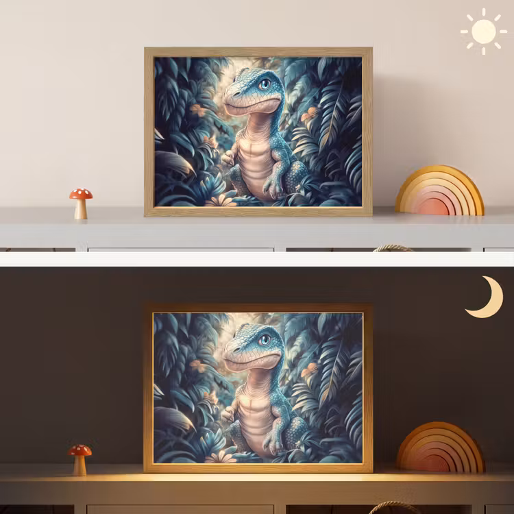 Dino - Jungle - Blauw Light Box met batterij (Wandlamp kind) middel -sfeer3_kind