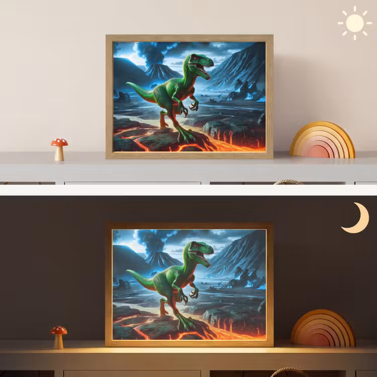 Dino - Lava - Groen - Jongens Light Box met batterij (Wandlamp kind) middel -sfeer3_kind