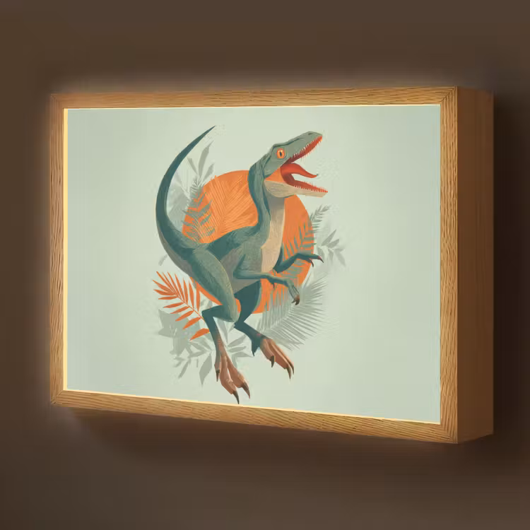 Dino - Bladeren - Grafisch - Groen Light Box met batterij (Wandlamp kind) middel -z3d_website