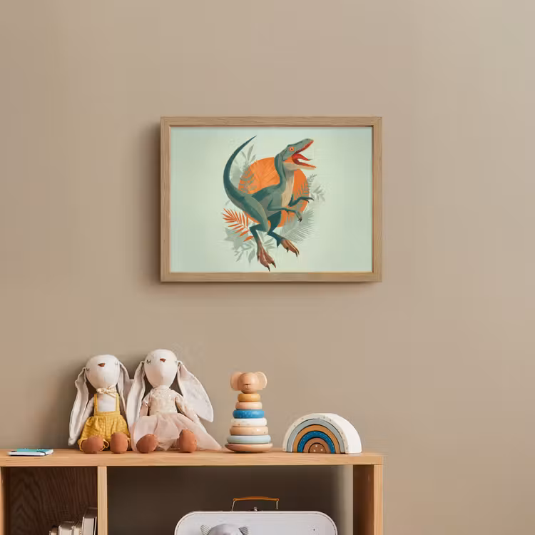 Dino - Bladeren - Grafisch - Groen Light Box met batterij (Wandlamp kind) middel -sfeer2_kind