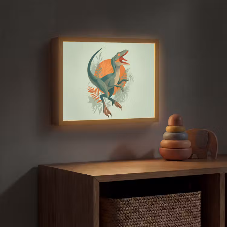 Dino - Bladeren - Grafisch - Groen Light Box met batterij (Wandlamp kind) middel -sfeer5_kind