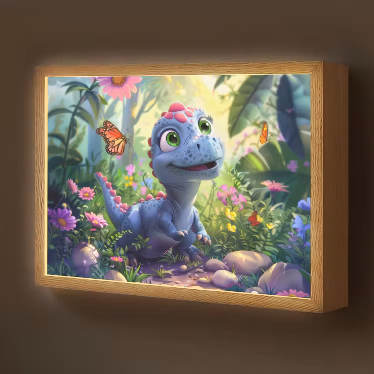 Dino - Paars - Baby - Dinosaurus Light Box met batterij (Wandlamp kind) middel -z3d_website