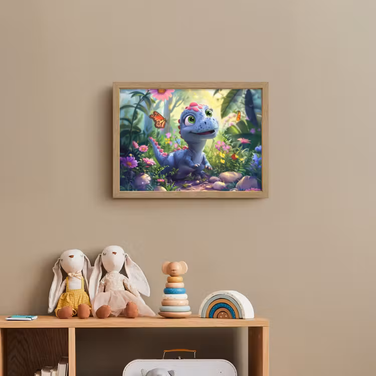 Dino - Paars - Baby - Dinosaurus Light Box met batterij (Wandlamp kind) middel -sfeer2_kind