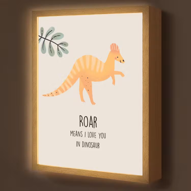 Dino - Quote - Dinosaurus - Beige Light Box met batterij (Wandlamp kind) middel -z3d_website