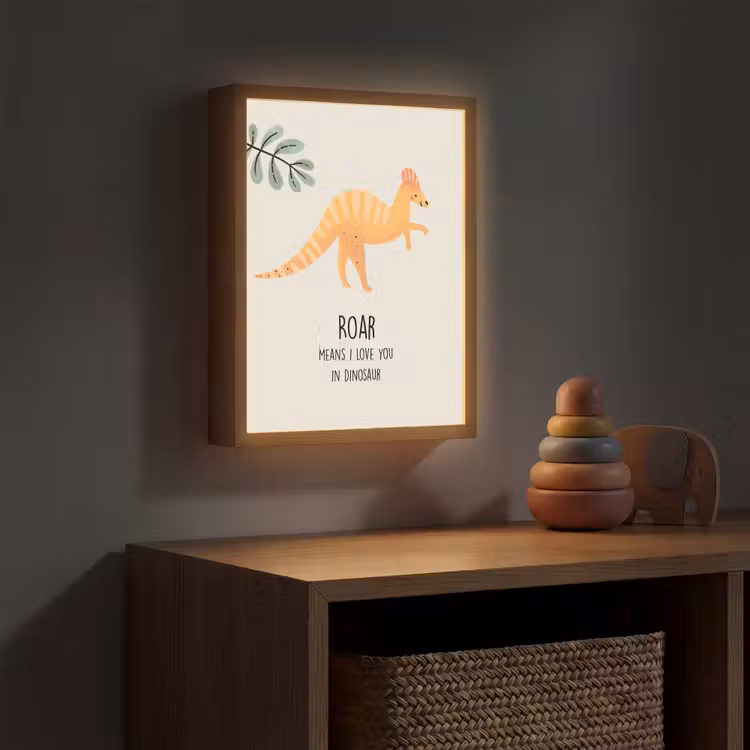 Dino - Quote - Dinosaurus - Beige Light Box met batterij (Wandlamp kind) middel -sfeer5_kind